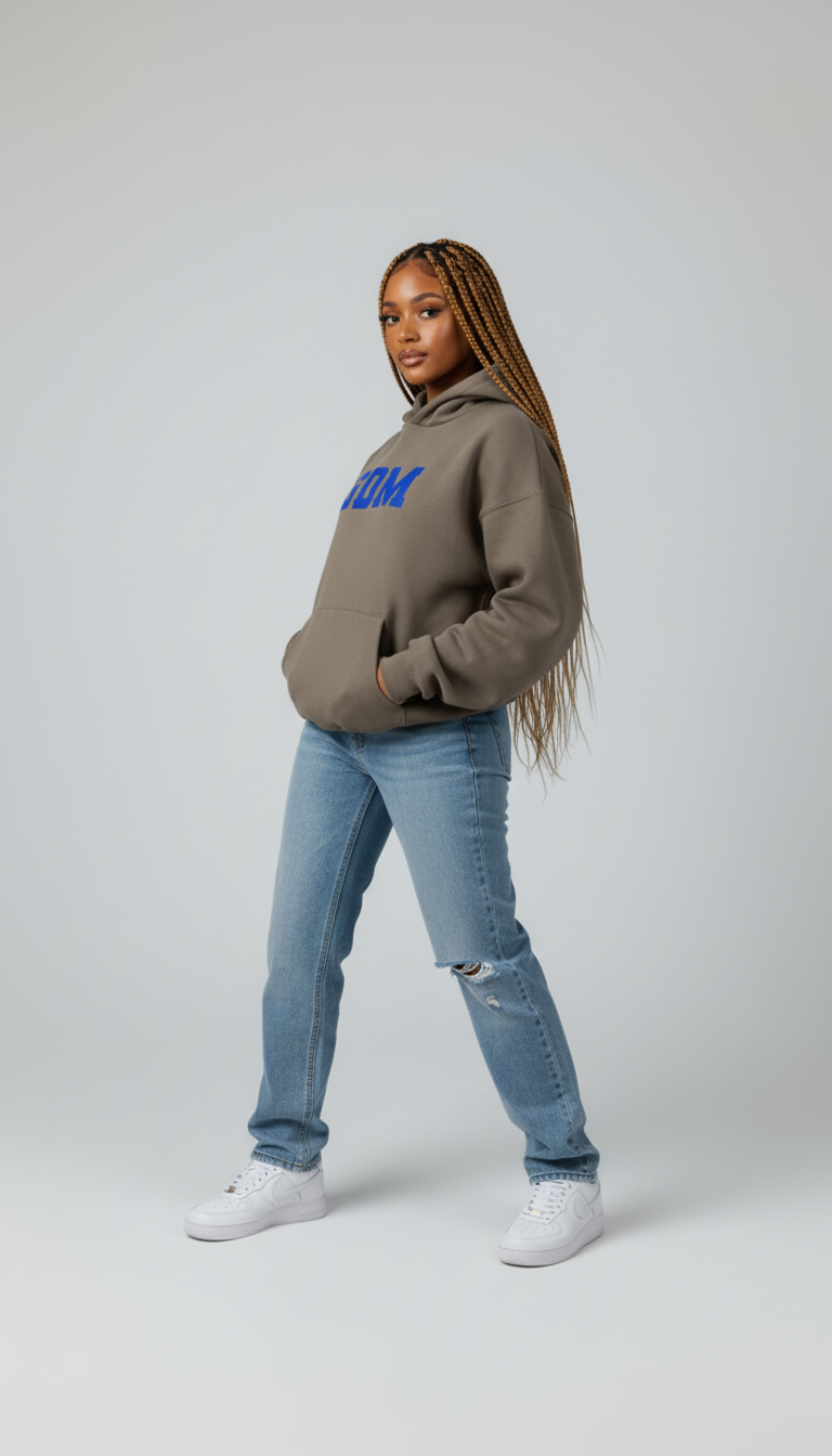 Dark Brown and Blue Hoodie